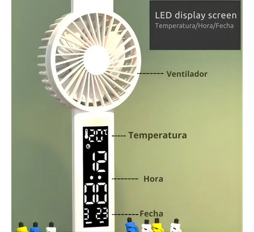 Lampara De Escritorio 5 En 1 Doble Led Usb Ventilador Reloj Blanco