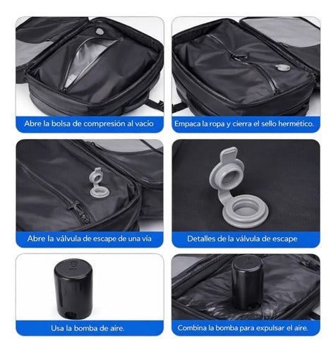 Mochila De Viaje Expandible Compresion Al Vacio Impermeable Negro