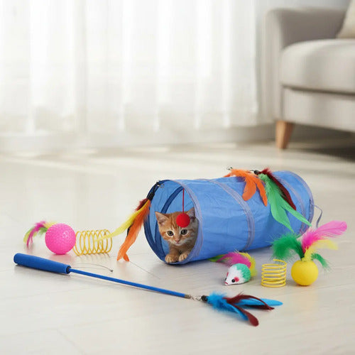 Pack 14 Juguete Para Gatos Gatitos Tunel Varita Interactivo Azul
