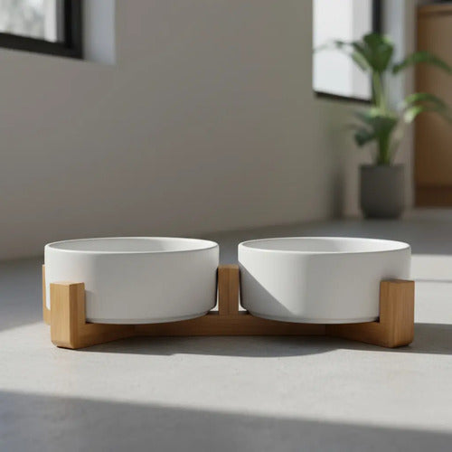 Plato De Ceramica Doble Con Soporte Para Mascota Perro Gato