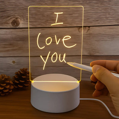 Lampara Veladora Mensaje Luz Led 3d Pizarra Lapiz Usb Blanco