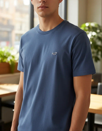 Combo 3 Remeras Hollister Lisas Con Logo Azul Marino S