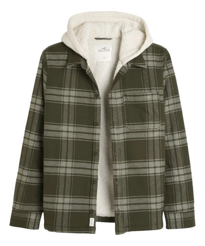 Chaqueta Hollister Tipo Camisa De Franela Con Forro De Polar Verde S