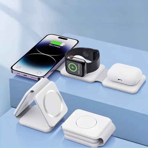 Cargador Plegable 3 En 1 Celular Reloj Auricular Para Apple Blanco