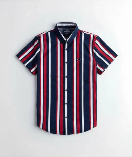 Camisa Manga Corta Hollister By Abercrombie Franja Vertical Azul L