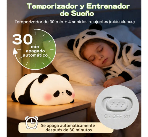 Luz Veladora De Noche Panda De Silicona Blanco
