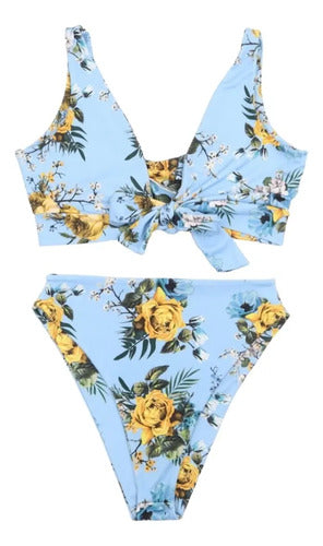 Bikini Dos Piezas Zaful Playa Baño Verano Nuevo Flores Celeste L