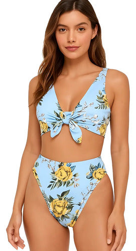 Bikini Dos Piezas Zaful Playa Baño Verano Nuevo Flores Celeste L