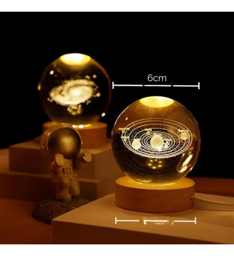 Lampara Veladora Bola Cristal Luz Led 3d Usb Galaxia Sistema Solar