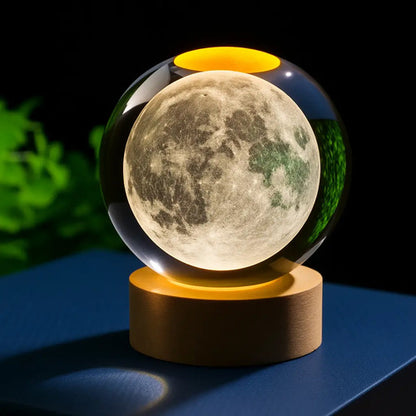 Lampara Veladora Bola Cristal Luz Led 3d Usb Galaxia Luna