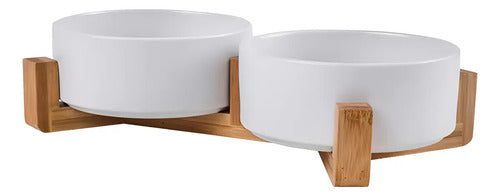Plato De Ceramica Doble Con Soporte Para Mascota Perro Gato