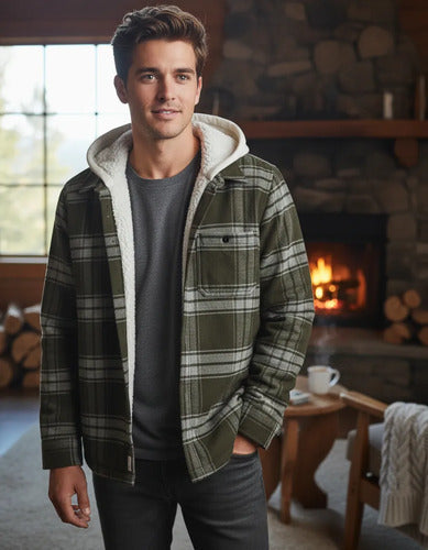Chaqueta Hollister Tipo Camisa De Franela Con Forro De Polar Verde S