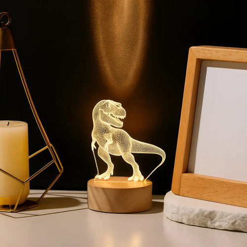 Lampara Veladora Dinosaurio Luz Led 3d Para Niños