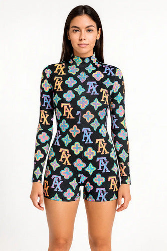 Enterito Catsuit Shein Mujer Corto Manga Larga Negro Xs
