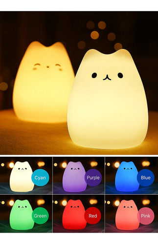 Veladora Gato Lampara Gatito Luz De Noche Silicona Niños Blanco