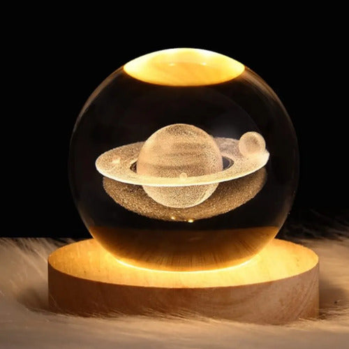 Lampara Veladora Bola Cristal Luz Led 3d Usb Galaxia Saturno