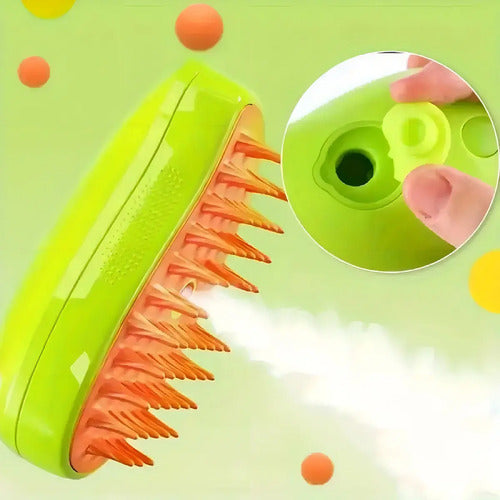 Cepillo De Vapor 3en1 Masajeador Para Mascotas Perros Gatos Color Verde Lima