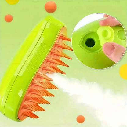 Cepillo De Vapor 3en1 Masajeador Para Mascotas Perros Gatos Color Verde Lima