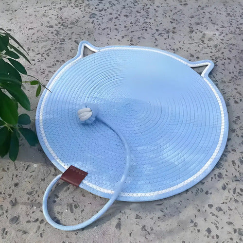 Alfombra Para Mascota Gato Rascador Con Pelotita Pelota Celeste