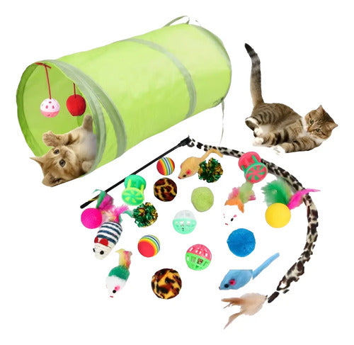 Pack 21 Juguetes Para Gatos Y Gatitos Túnel Rascador Varita