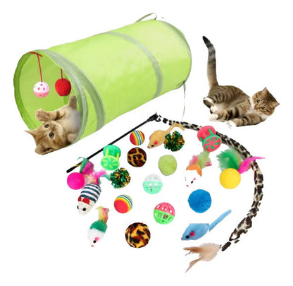 Pack 21 Juguetes Para Gatos Y Gatitos Túnel Rascador Varita
