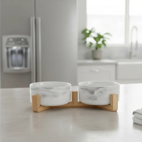 Plato De Ceramica Doble Con Soporte Para Mascota Perro Gato