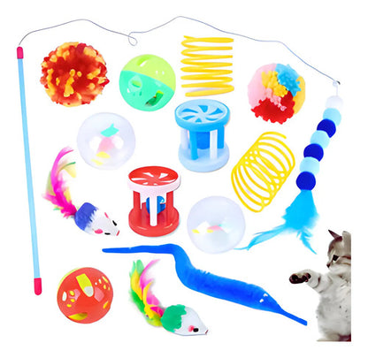 Pack 14 Juguetes Para Gatos Y Gatitos Varita Pelotita Raton Multicolor