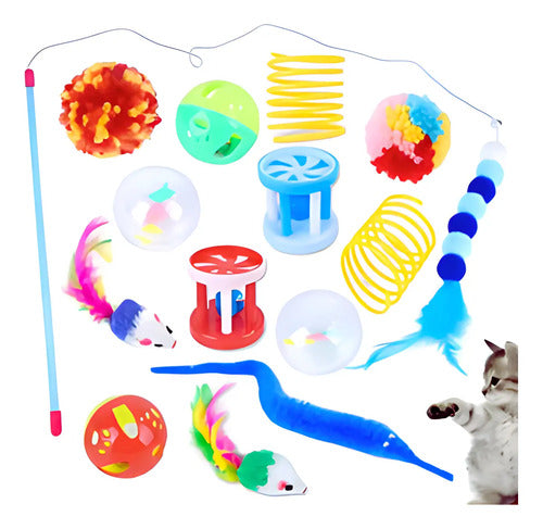 Pack 14 Juguetes Para Gatos Y Gatitos Varita Pelotita Raton Multicolor