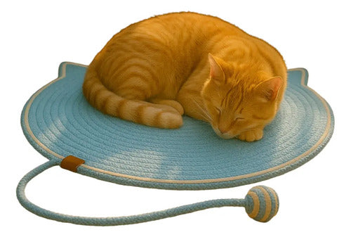 Alfombra Para Mascota Gato Rascador Con Pelotita Pelota Celeste