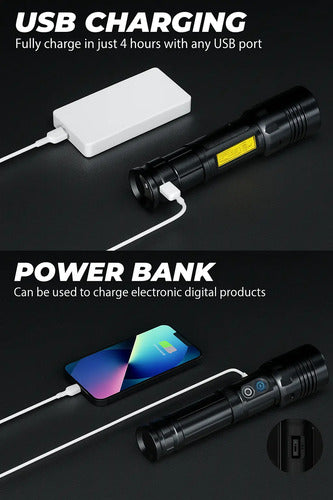 Linterna Alta Potencia Led Recargables Impermeables Tácticas Blanco