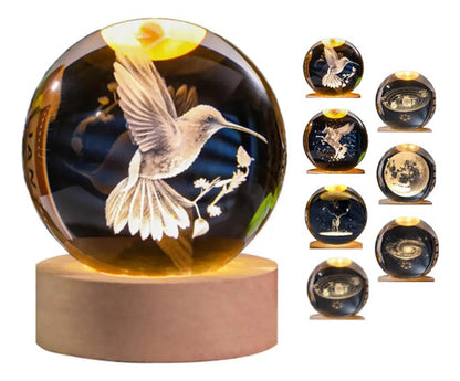 Lampara Veladora Bola Cristal Luz Led 3d Usb Galaxia Colibrí