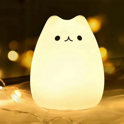 Veladora Gato Lampara Gatito Luz De Noche Silicona Niños Blanco