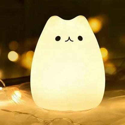 Veladora Gato Lampara Gatito Luz De Noche Silicona Niños Blanco