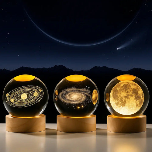 Lampara Veladora Bola Cristal Luz Led 3d Usb Galaxia Galaxia