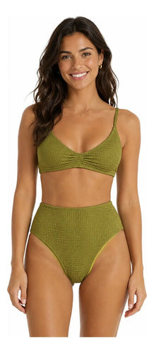 Bikini Mujer Cupshe Pieza Inferior Tiro Alto Texturado Verde Verde M