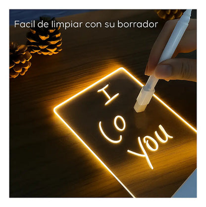 Lampara Veladora Mensaje Luz Led 3d Pizarra Lapiz Usb Blanco