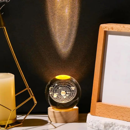 Lampara Veladora Bola Cristal Luz Led 3d Usb Galaxia Sistema Solar