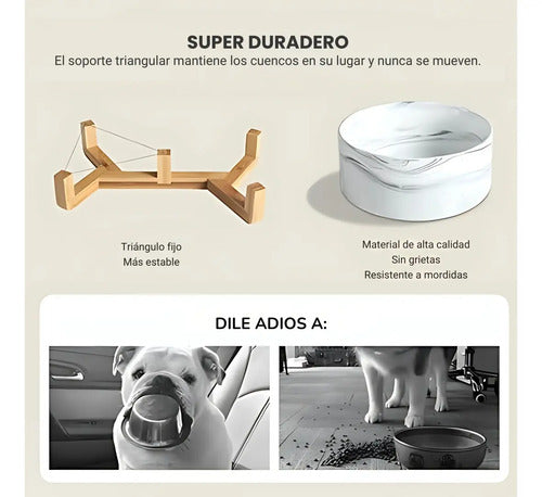 Plato De Ceramica Doble Con Soporte Para Mascota Perro Gato