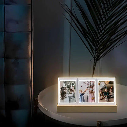 Porta Retratos Decorativa Madera Luz Led Ideal Para Fotos Beige