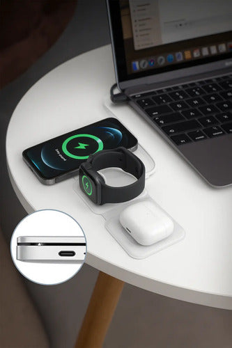 Cargador Plegable 3 En 1 Celular Reloj Auricular Para Apple Blanco