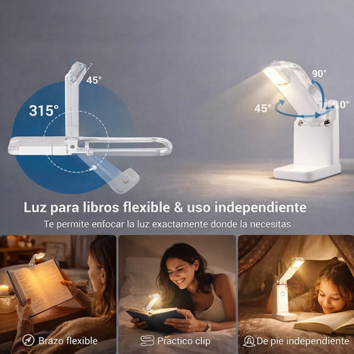 Lampara De Lectura Para Libro Luz Led Clip Blanco