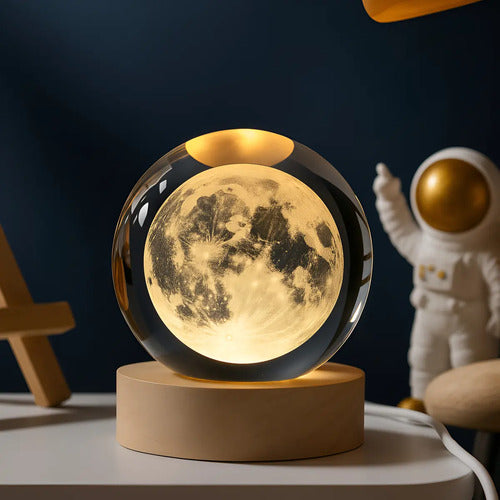 Lampara Veladora Bola Cristal Luz Led 3d Usb Galaxia Luna