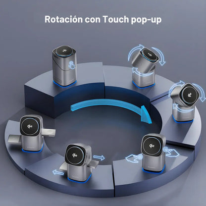 Base Cargador Inalámbrico 3 En 1 Rotacion 360 Para iPhone Gris