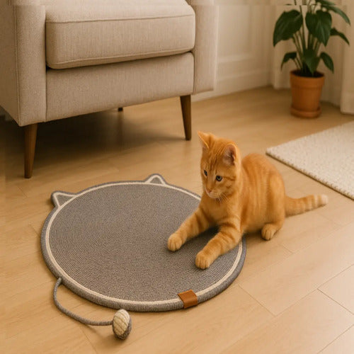 Alfombra Para Mascota Gato Rascador Con Pelotita Pelota Gris
