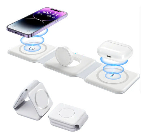 Cargador Plegable 3 En 1 Celular Reloj Auricular Para Apple Blanco