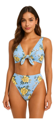 Bikini Dos Piezas Zaful Playa Baño Verano Nuevo Flores Celeste L