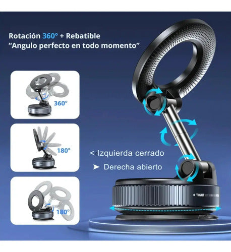 Soporte Magnetico Auto Celular Ventosa 360 De Vacio Premium Negro