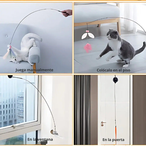 Juguete Para Gato Varita Soporte Innovador Y 3 Plumas Regalo Negro