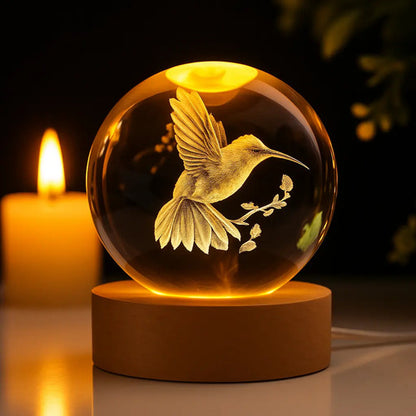 Lampara Veladora Bola Cristal Luz Led 3d Usb Galaxia Colibrí