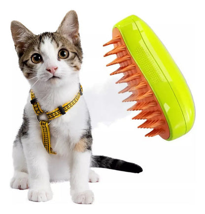 Cepillo De Vapor 3en1 Masajeador Para Mascotas Perros Gatos Color Verde Lima